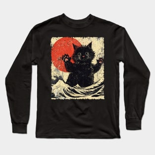 Catzilla Cat Sunset Japanese Art Funny Long Sleeve T-Shirt